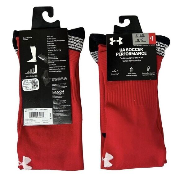 UNDER ARMOUR UA PERFORMANCE SOCKS, ADULT MEDIUM (7-8.5) RED, 1 PAIR NWT - Picture 4 of 4